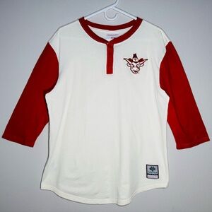 Mitchell & Ness Texas Longhorns Icon Raglan Henley Shirt 3/4 Sleeves Large